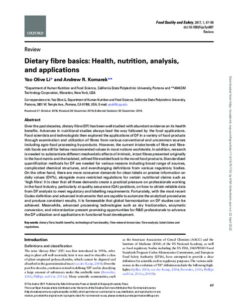 Dietary fibre basics: Health, nutrition, analysis, and applications.